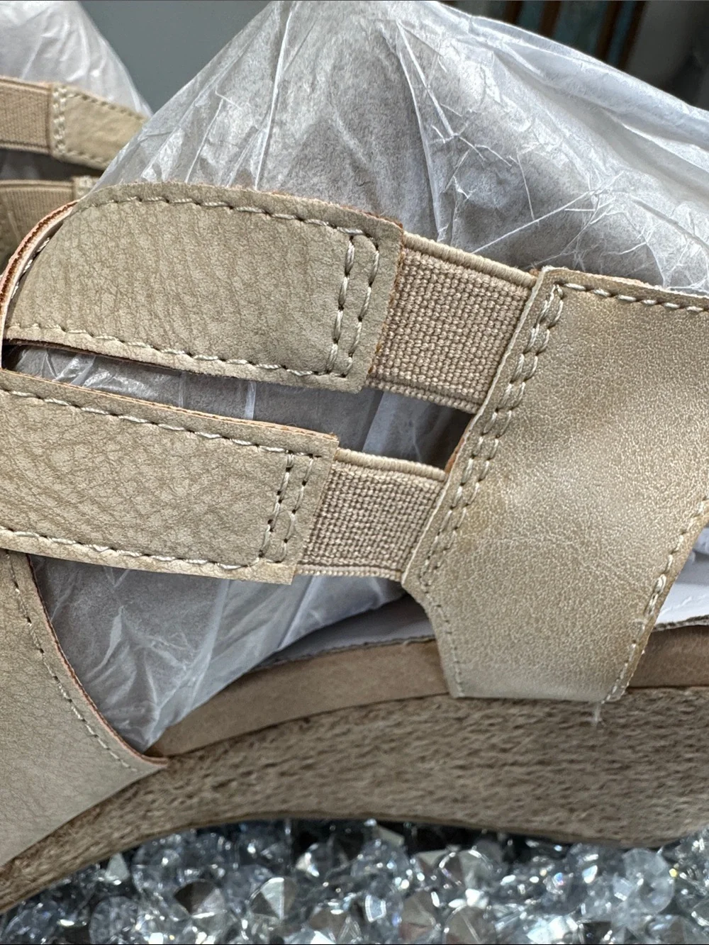 Dr. Scholl's Everlasting leather tan Woven Espadrille Wedge Sandals NEW 8